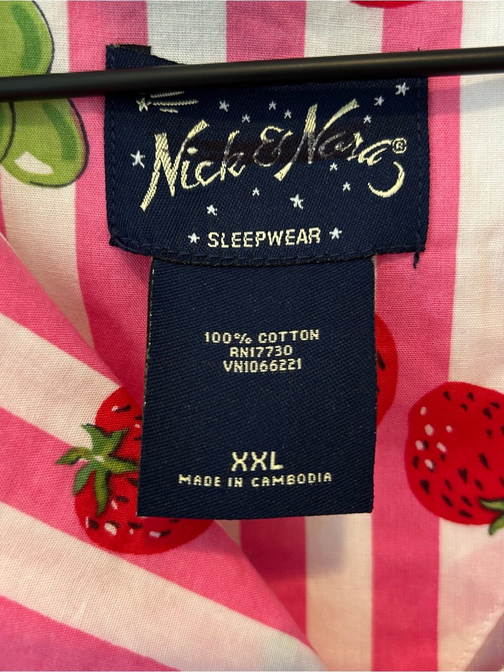 Nick & Nora Sleepwear Pink & White Striped Fruit Pajama Set Size XXL 100% Cotton - Picture 3 of 9